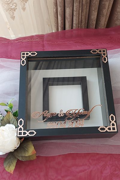 Verda Çerçeve 25X25 cm Black-Classic (Rose) Memory Frame with Photo Section - 6 cm Depth Memory Frame