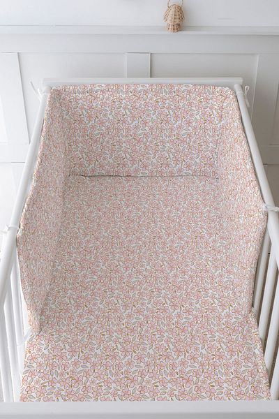 Tuğba Kuğu Baby Bedside Protector and Printed Sheet Sleeping Set - Iconic Series - Pink Flowers