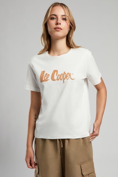 Lee Cooper Londonlogo Women's 100% Cotton O-Neck T-Shirt Ecru