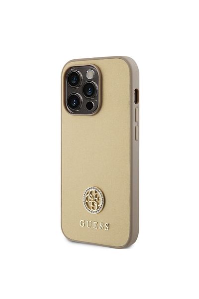 Guess Protective Cover Guess PU 4G Strass Metal Logo for iPhone 15 Pro Max, Gold