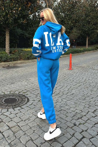 VAGGON Dámská tepláková souprava Saks s kapucí, 3 vlákna, široké nohavice a elastické nohavice Prm1376