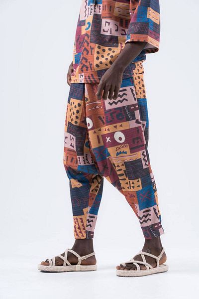 SUPERBLUE Men's Patterned Loose Baggy Trousers with Elastic Waist