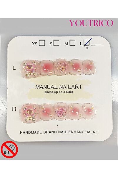 Youtrico أظافر لاصقة للأطفال مصنوعة يدويًا بنسبة 100% على شكل قلب، لون أخضر، ...