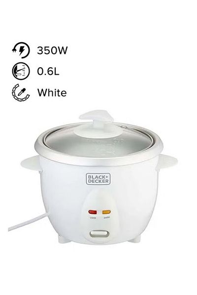 Black&Decker طنجرة أرز، وعاء ألومنيوم غير لاصق قابل للإزالة، صينية تبخير، 0.6 لتر، 350 واط، RC650-B5 أبيض