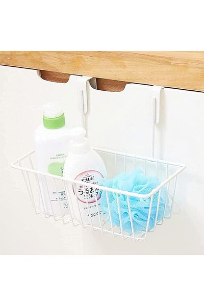 Generic Metal Multipurpose Cabinet Door Organizer Hanging Storage Basket Rack Holder for Cabinets - White