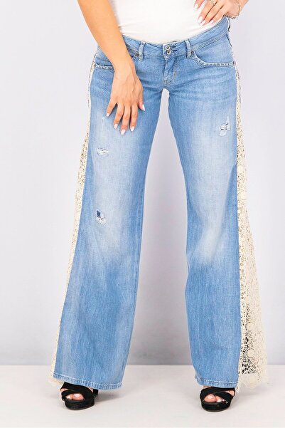 Guess Women Wide Leg Non Stretchable Jeans, Light Blue