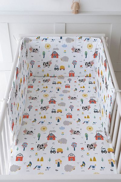 Tuğba Kuğu Baby Bedside Protector and Printed Sheet Sleeping Set - İconic Series - Farm Animals