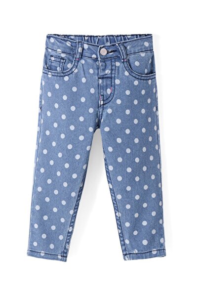 Babyhug Babyhug Denim Full Length Stretch Jeans With Polka Dot Print - Blue