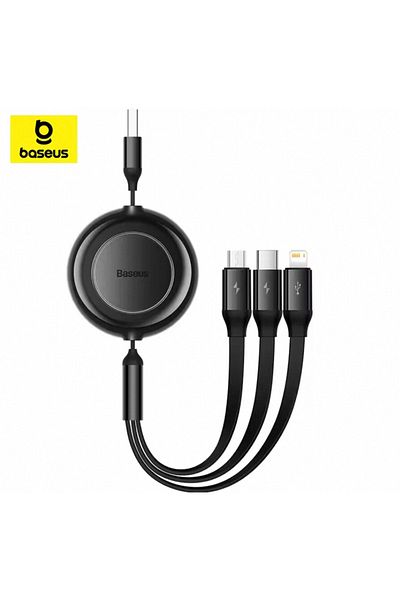 Baseus 1.1m Black 3 In 1 Usb Charge Cable Micro Usb Type C Cable Retractable Charging Cable