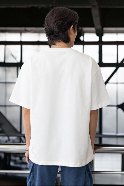 Valiberta Ανδρικό μπλουζάκι με στάμπα τσέπης από βαμβακερό ύφασμα δύο κλωστών - εκρού