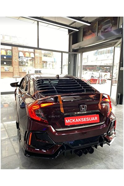 GÜNEŞLİ GARAJ Honda Civic FC5 2016-2021 Uyumlu Arka Cam Vizörü Piano Black