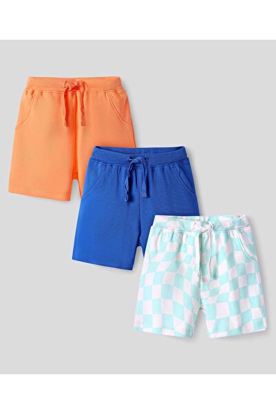 Bonfino Bonfino 100% Cotton Knit Above Knee Length Checked Shorts (Pack of 3) - Blue & Orange