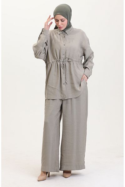 sefamerve Modal Fabric Tunic Trousers Double Suit 4064-03 Lemon Mold Green