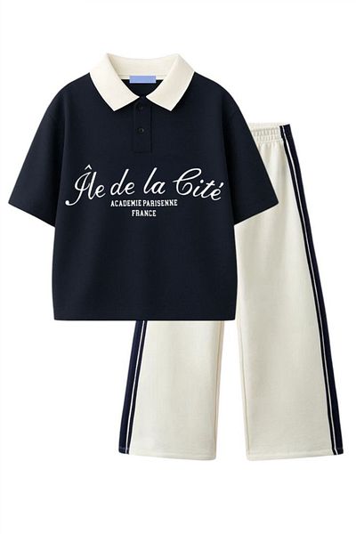 Monila Girls Polo Neck Tshirt and Wide Leg Pants Bottom Top Set