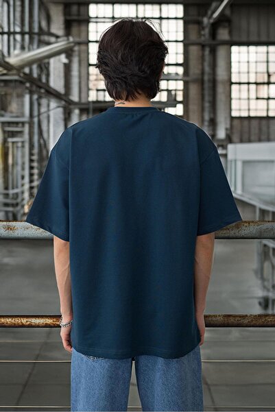 Valiberta Ανδρικό μπλουζάκι με στάμπα τσέπης με δύο κλωστές, βαμβακερό υπερμεγέθη - Προσβαστικό μπλε