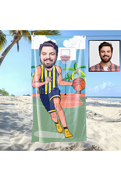 EJOYA Kişiye Özel Karikatür Fotoğraflı Taraftar Basketbocu Plaj Ve Spor Havlu...