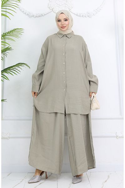 sefamerve Lime Green Tunic and Pants Double Suit 4065-01