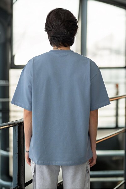 Valiberta Ανδρικό μπλουζάκι με στάμπα τσέπης με δύο κλωστές, βαμβακερό υπερμεγέθη - μπλε