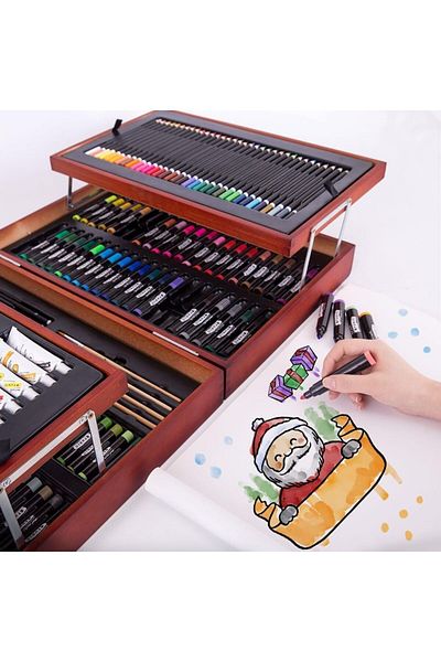 COOYA Premium Mixed Art Set, 174PCS Drawing Set with Elegant Wooden Suitcase