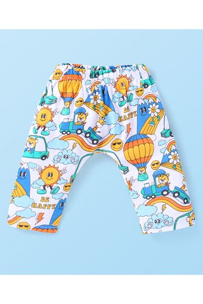 Babyhug بنطلون حفاضات طويل محبوك متشابك، مخطط وحيواني، عبوة من 3 قطع - أزرق داكن، أبيض وأصفر