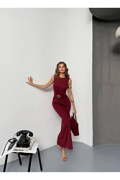AFA Midi Length Plain Maxi Dress with Accessory Detail - Graduation - Wedding - Henna - Engagement