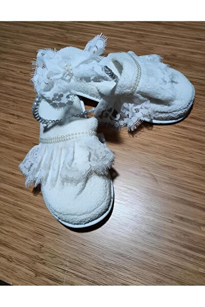RAY TİCARET İncili Dantelli Lohusa Terlik Ve Taç Seti