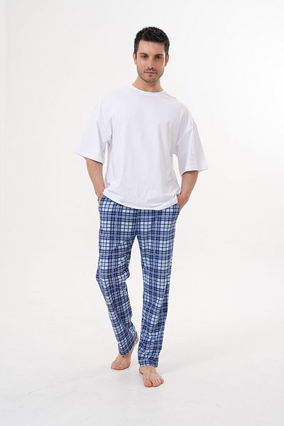 Arvin Unisex bumbac buzunar carouri imprimat talie elastică pijama de vară fund albastru 11