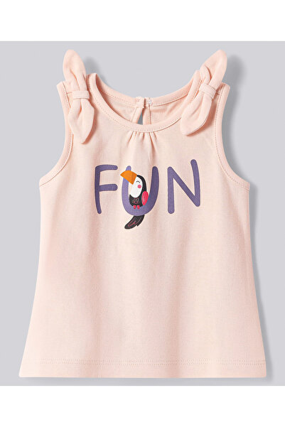 Bonfino Bonfino Cotton Knit Sleeveless Top & Shorts Set with Birds Print & Bow Applique - Light Pink