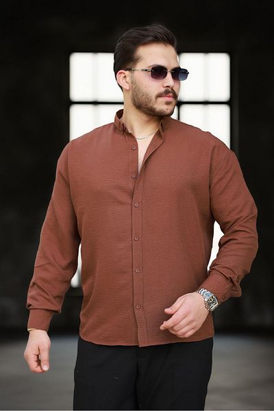 Valiberta Soft Textured Half Oversize Men's Shirt - Brown