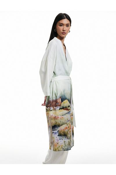 Koton Viscoză - Kimono lung cu model din țesătură din bumbac
