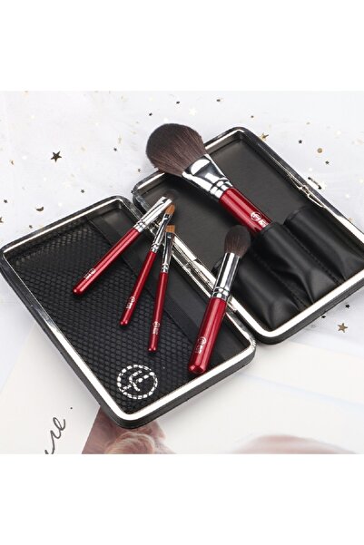 SUNFLOWER 5 cosmetic brushes, high-end leather U snap-on cosmetic bag, external black embossed flower box