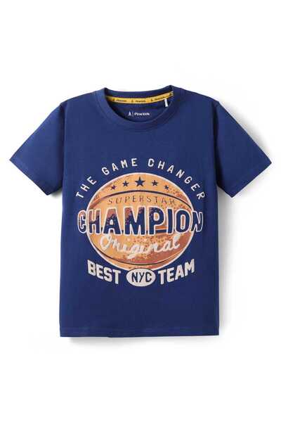 Pine kids تي شيرت باين كيدز المحبوك من القطن بأكمام نصفية وطبعة نص "The Game ...