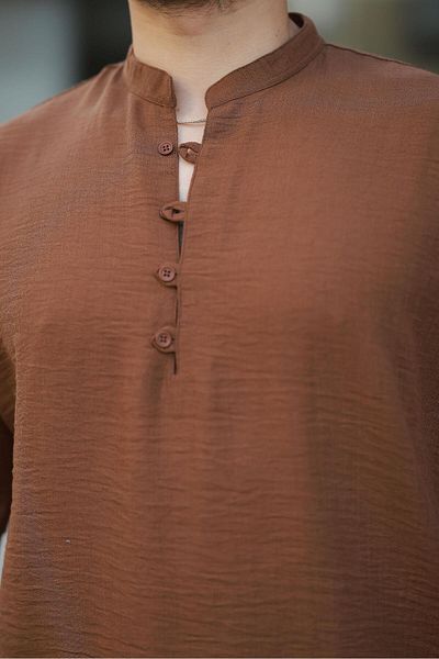 Valiberta Oversize Half Placket Bamboo Short Sleeve Shirt - Brown