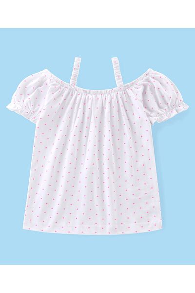 Babyhug Babyhug Cotton Knit Polka Dots Singlet Top & Floral Printed Skirt Set - White