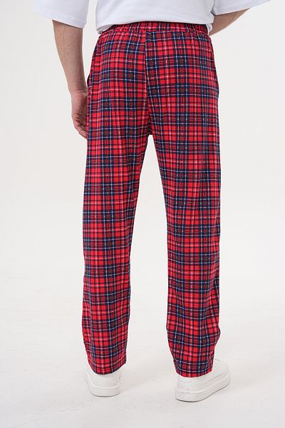 Arvin Unisex Cotton Pocket Elastic Waist Red Plaid Printed Pajama Bottom Sweatpants