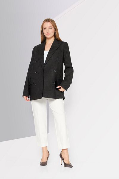 Michael Kors Women Modern Fit Stripe Semi-formal Blazer, Dark Grey