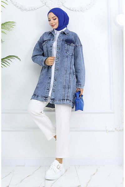 sefamerve Jachetă de blugi oversize – Albastru 2746-03