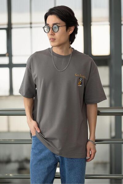 Valiberta Ανδρικό μπλουζάκι με στάμπα τσέπης με δύο κλωστές, βαμβακερό oversize - Κάπαρι