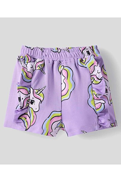 Bonfino Bonfino Girls 100% Cotton Short Sleeves All Over Printed T-shirt & Shorts Co-ord Set- Lavender