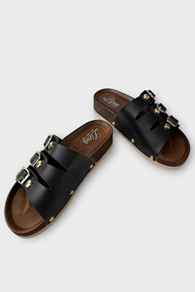 Liger Жіночі щоденні капці з пряжкою, три ремінці, стильні ортопедичні літні капці для дому, пляжу, відпустки, роботи, ЧОРНІ