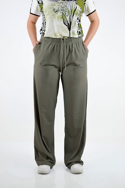 BUSEM Elastic Waist Double Pocket Wide Leg Trousers Khaki