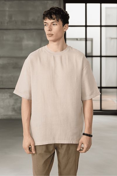 Valiberta Men's T-Shirt - Medium Beige |   Comfortable Fit |   Muslin Fabric
