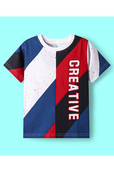 Ollington St. Ollington St. Cotton Half Sleeves Text Printed T-Shirt & Shorts - White & Blue
