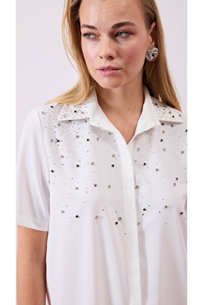 yakestore Serpme Dikme Taşlı Kısa Kollu Gömlek