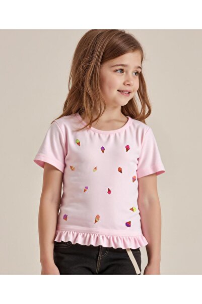 Bonfino بلوزة بونفينو 100% قطن محبوك بأكمام نصف راجلان مع تطريز آيس كريم وتفا...