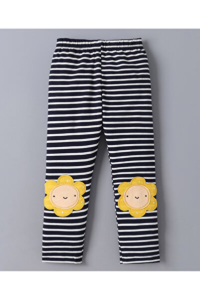 SAPS SAPS 100% Cotton Sunflower Patch Applique Short Sleeves T-Shirt & Striped Leggings Set - Blue