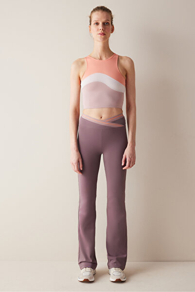 Penti Bordo Çapraz Bel Sloganlı Flare Ispanyol Paç Pantolon