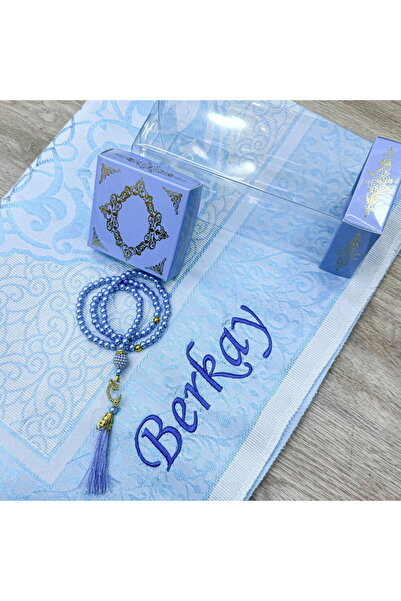 İkranur İsminizi Seccadeye Yazıyoruz Mavi Asetat Kutu & Inci Tesbih & Ipek Nu...