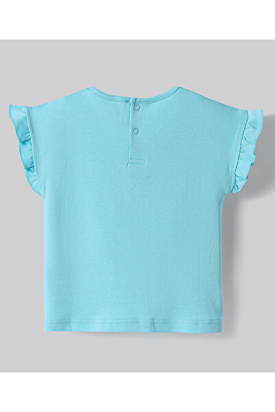 Bonfino Bonfino 100% Cotton Knit Frill Sleeves Top & Shorts Set Ice Cream & Hearts 3D Embroidery-Light Blue