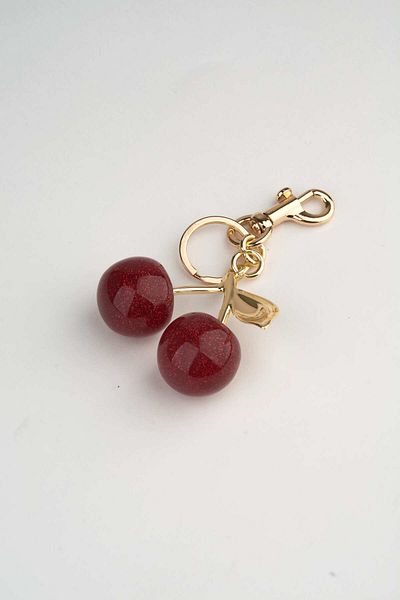 Vivaq Red Cherry Shiny Gold Charm Bag Accessory Figured Set